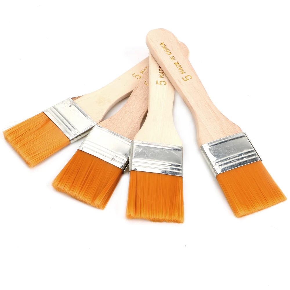 4Pcs/Set Hair Painting Brush Acrylic Paints Nylon Oil Paint Brush Watercolor Paint Drawing Art Supplies Wood Handles