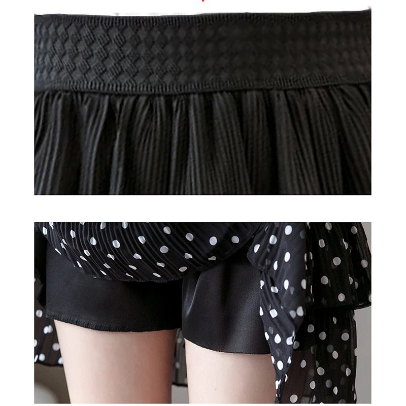 2022 Summer Women Elasticity Waist Mini Skirt Ladies Chiffon Skirt Casual Cake Skirts Femme Polka Dot Pleated Skirts Jupe Femme