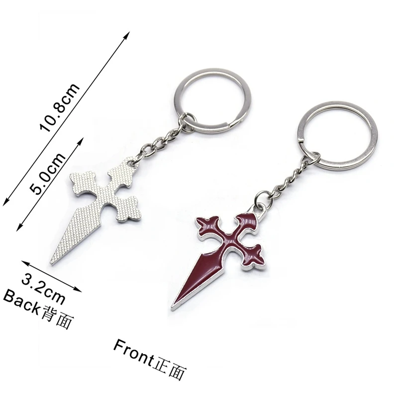 QIGO Red Enamel Long Cross Key Chain Christian Jewelry Accessories Gifts