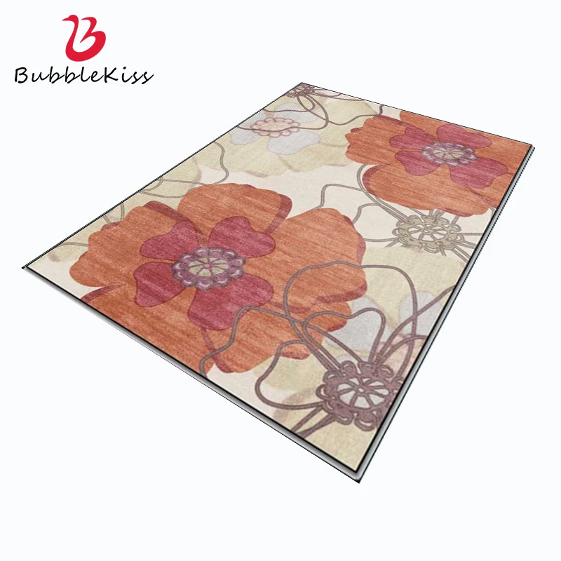 Bubble Kiss Modern Area Rug for Living Room Orange Flower Pattern Bedroom Carpet Retro Non-slip Balcony Decoration Door Mats