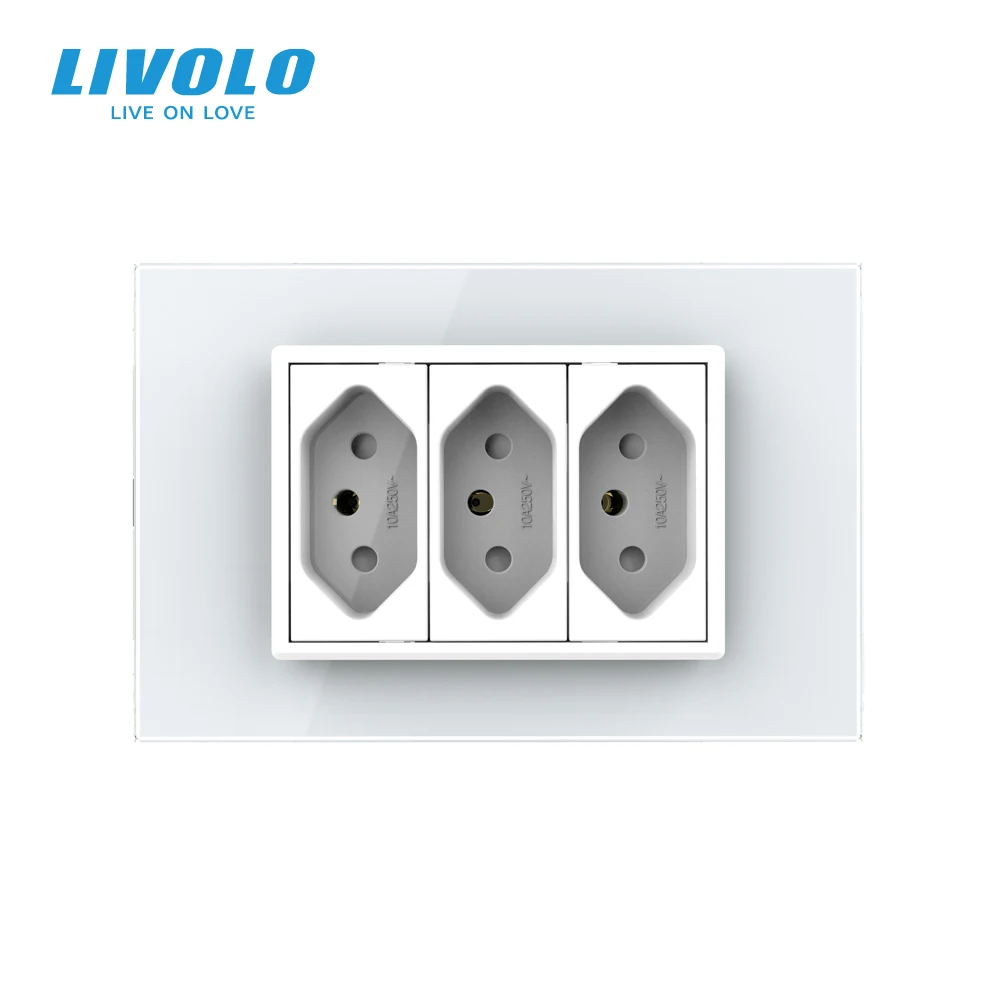 Livolo Brazilia Standard ,3Pins 10A/20A Socket Type N Plugs ,3Pin Hole Wall Power Socket,Glass Panel,110V-250V, Wall Panel