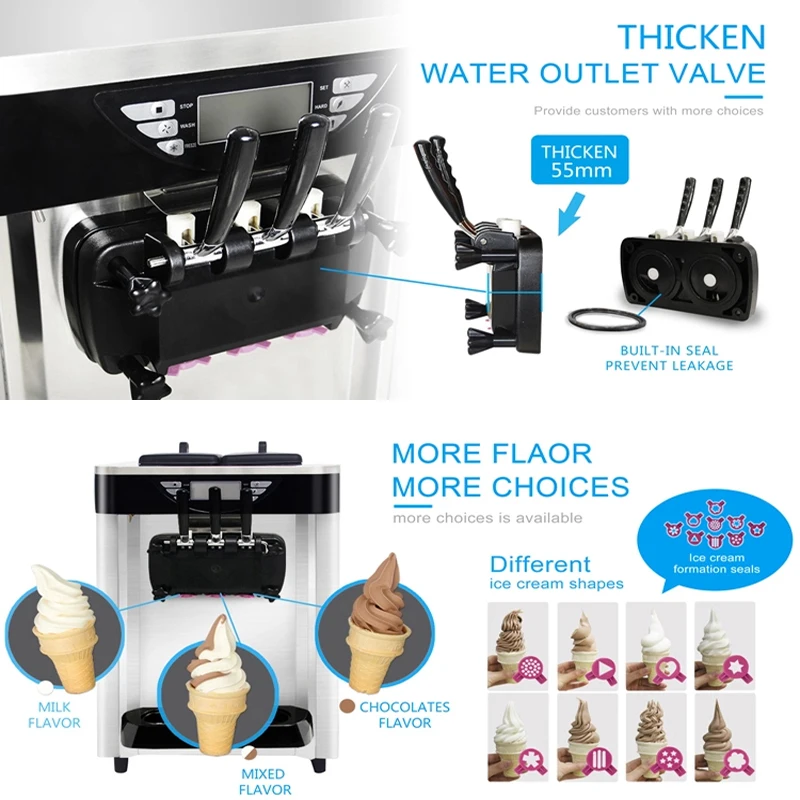 Máquina comercial para hacer helados suaves, dispensador de helados de tres colores, 110V/220V