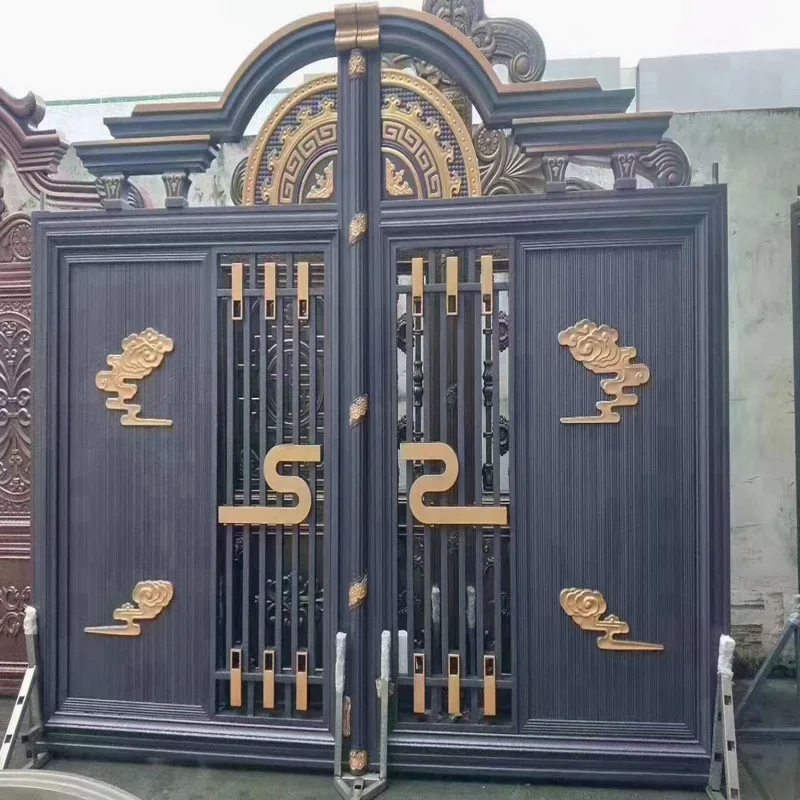 

High Quality Custom Modern Villa Luxury Main Double Entrance Cast Wrought Iron Door Design