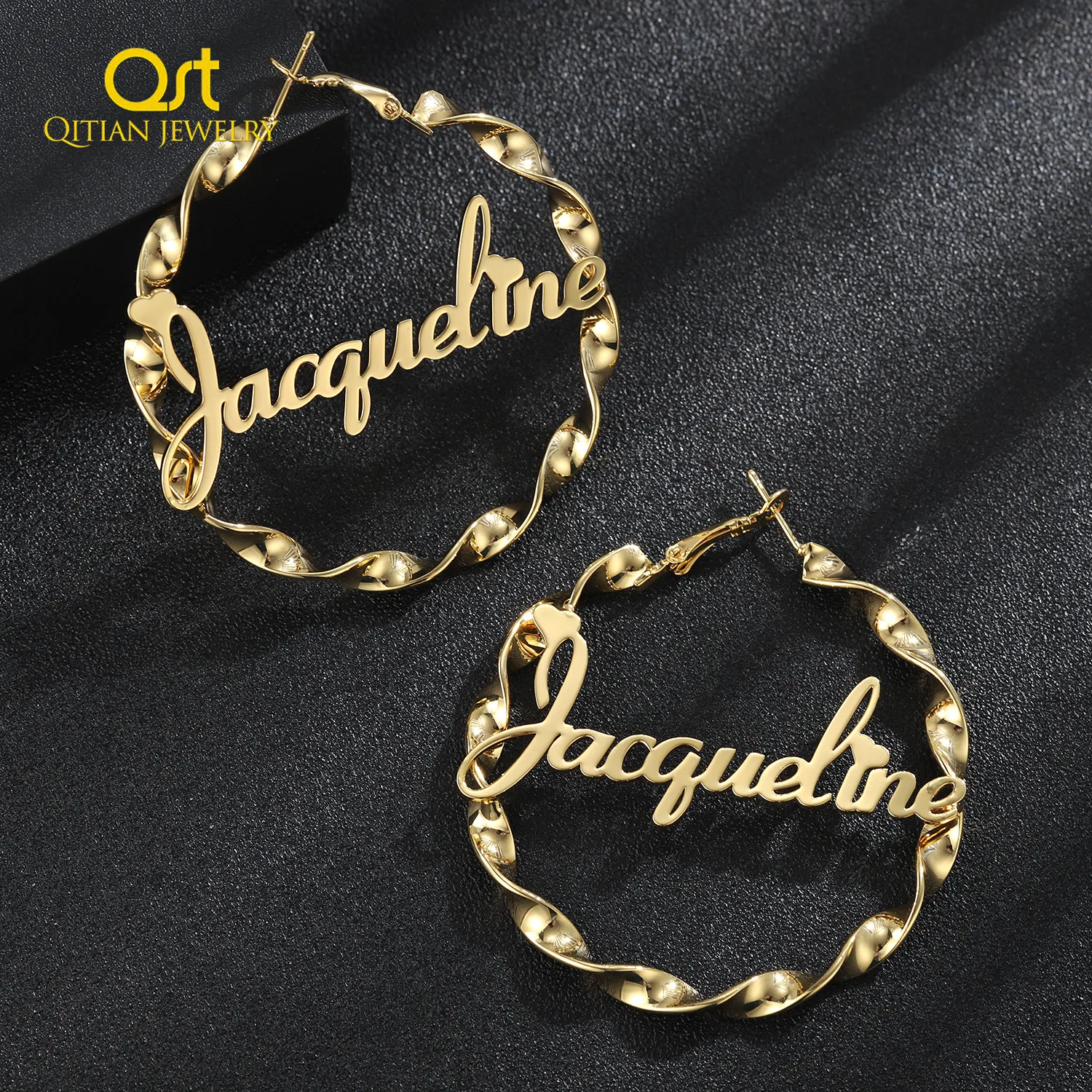 45mm-85mm Custom Hoop Earrings Customize Name Earrings Twist hoop earrings Personality Earrings With Statement Words Hiphop Sexy