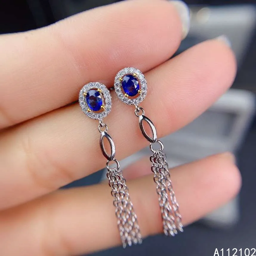 

KJJEAXCMY fine jewelry 925 sterling silver inlaid natural sapphire luxury earrings girl eardrop support test hot selling