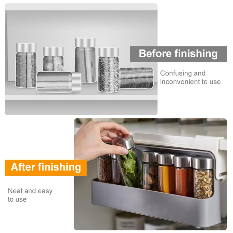 Kitchen Spice Rack Self-adhesive Spice Organizer Rack Seasoning Bottle Spice Organizer Wall-mounted Under-Shelf Kitchen Storage