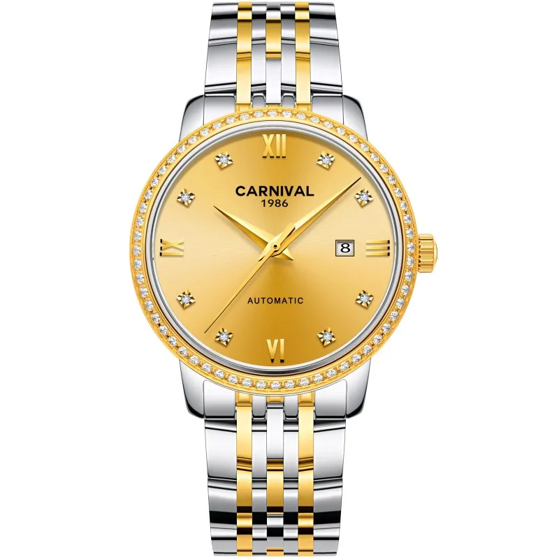 Luxury Mechanical Watch Women Switzerland CARNIVAL New Women Watches Sapphire Calendar Diamond Bezel Waterproof Relogio feminino