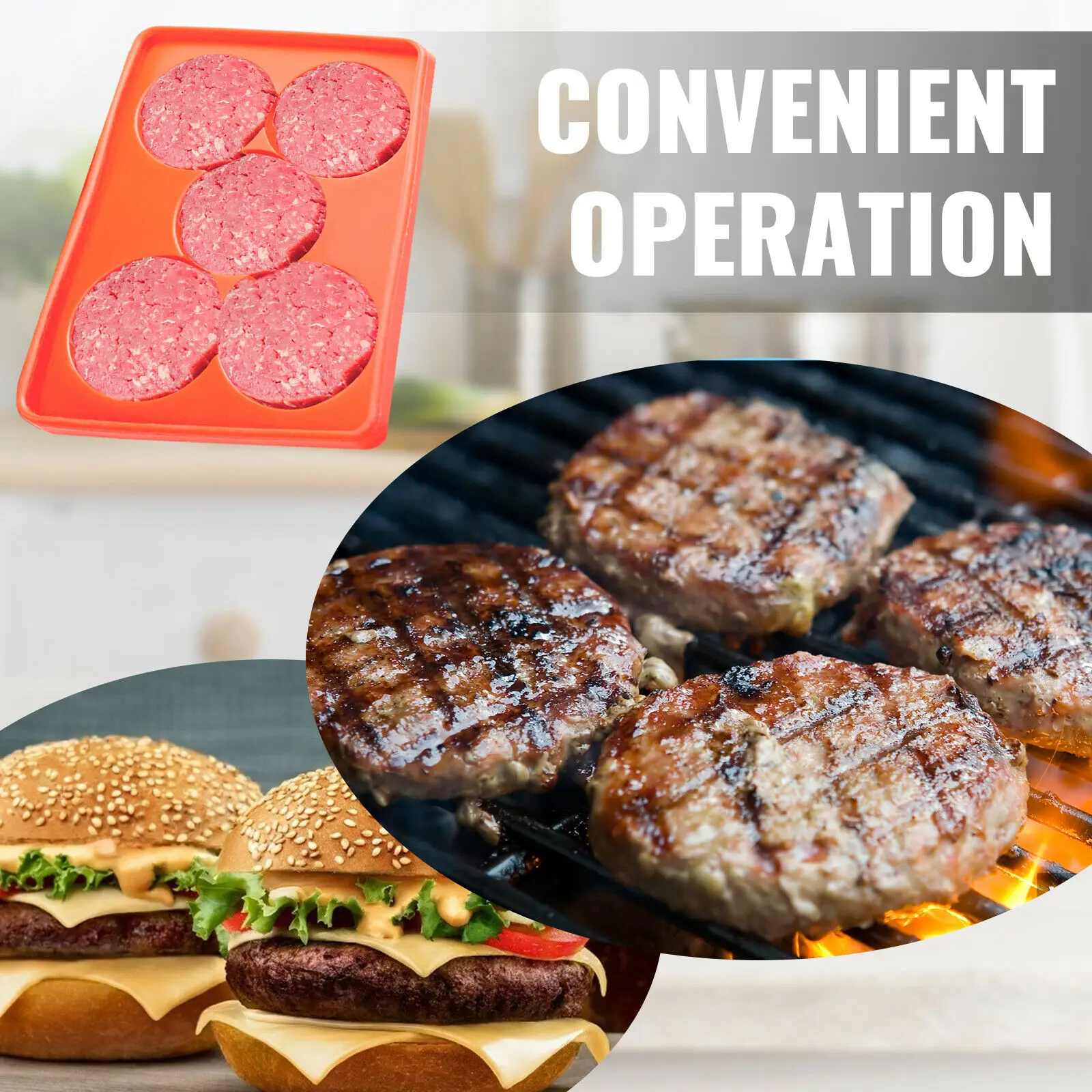 VEVOR 수제 혁신적인 버거 프레스 금형 냉동고 보관 용기, 식품 등급 실리콘, 건강한 가정용, 편리한 5 홀