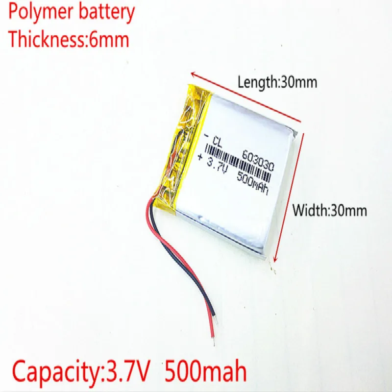 3.7V 500mah 603030 Lithium Polymer LiPo Rechargeable Battery For Mp3 Mp4 Mp5 DIY PAD DVD E-book bluetooth headset