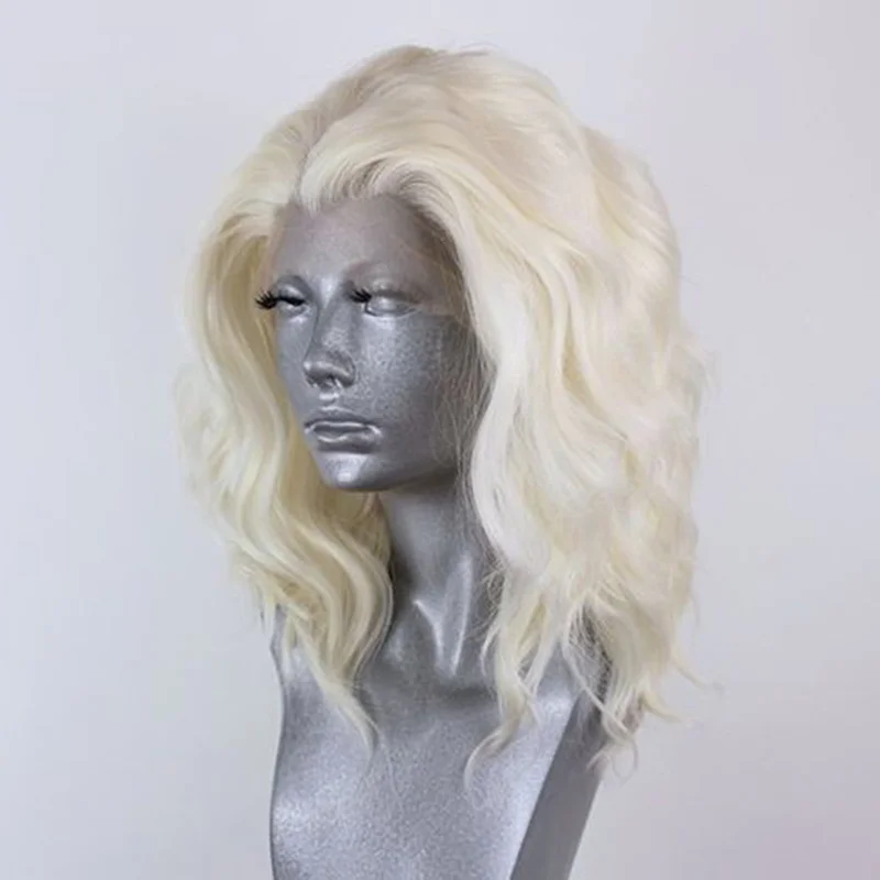 AIMEYA Synthetic Lace Wig 613 Blonde Short Bob Wavy Wigs Body Wave Lace Front Wigs for Women Natural Hairline Daily Cosplay Wigs