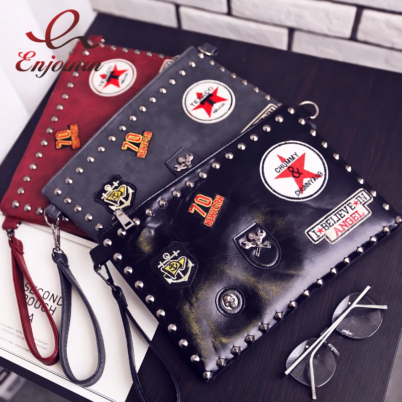 

Fashion Badges Rivets Envelope Clutch Bag Purses and Handbag Pu Leather Shoulder Bag Crossbody Bag for Women 2020 New Bag