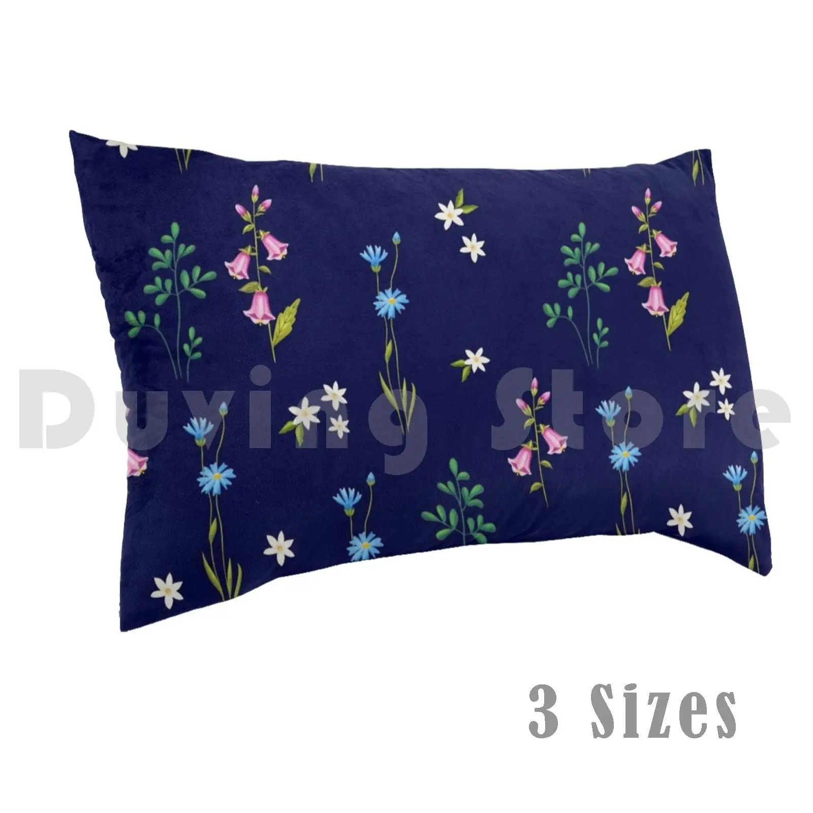 Wild Flowers At Night Pillow Case Printed 50x75 Flowers Flower Dark Blue Floral Pattern Pattern