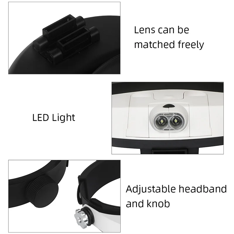 Strumento di riparazione Lente di Ingrandimento Con Luci A Led 1X 1.5X 2X 2.5X 3.5X 2LED Head-Mounted Illuminating Magnifier Occhiali Lente di Ingrandimento
