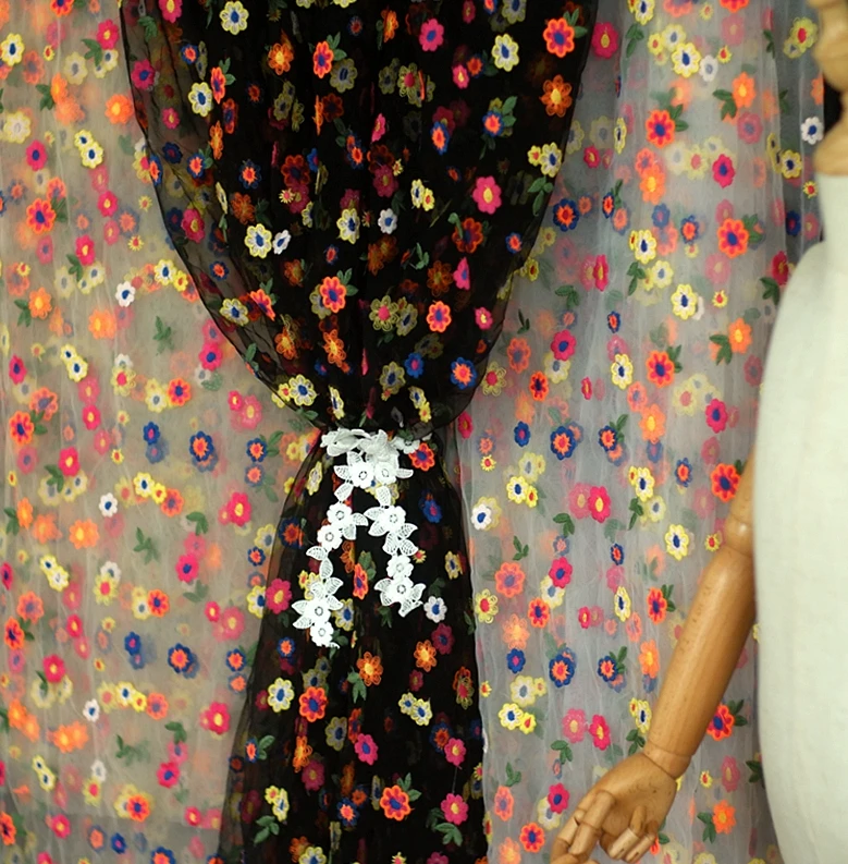 high density fine mesh gauze lace flower embroidery fabric DIY skirt clothing curtain table cloth fabric