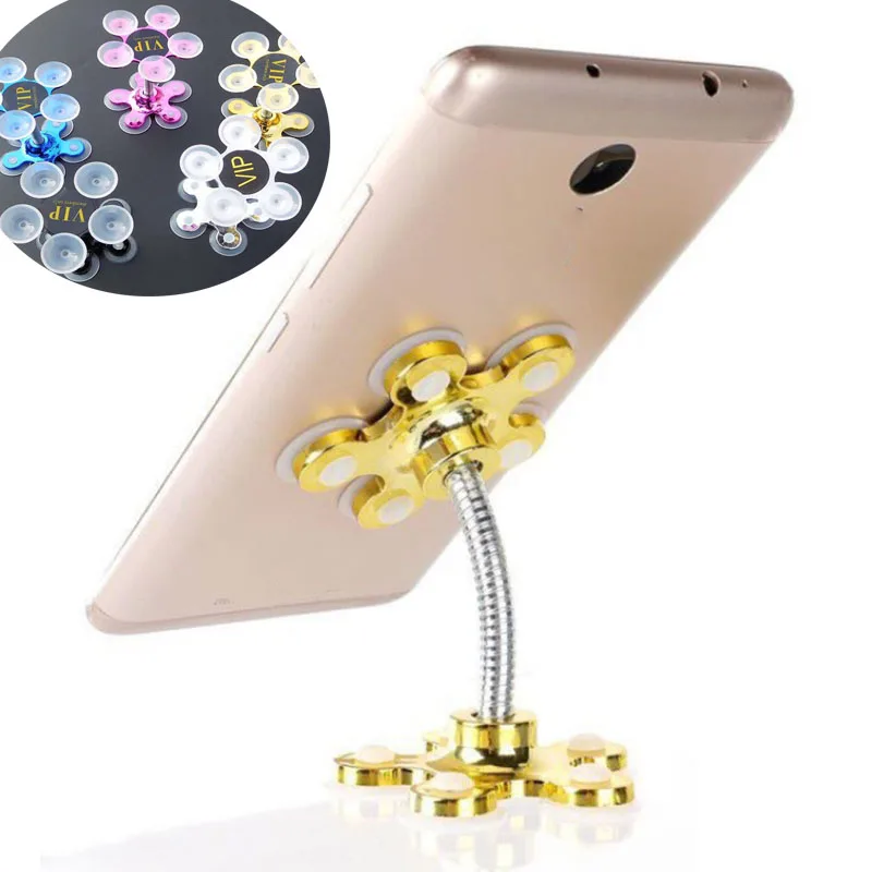 Car Double Suction Cup Mobile Phone Holder Rotatable Silicone Petal Shaped Sucker Vehicle Bracket  Stand  Universal  5 Color