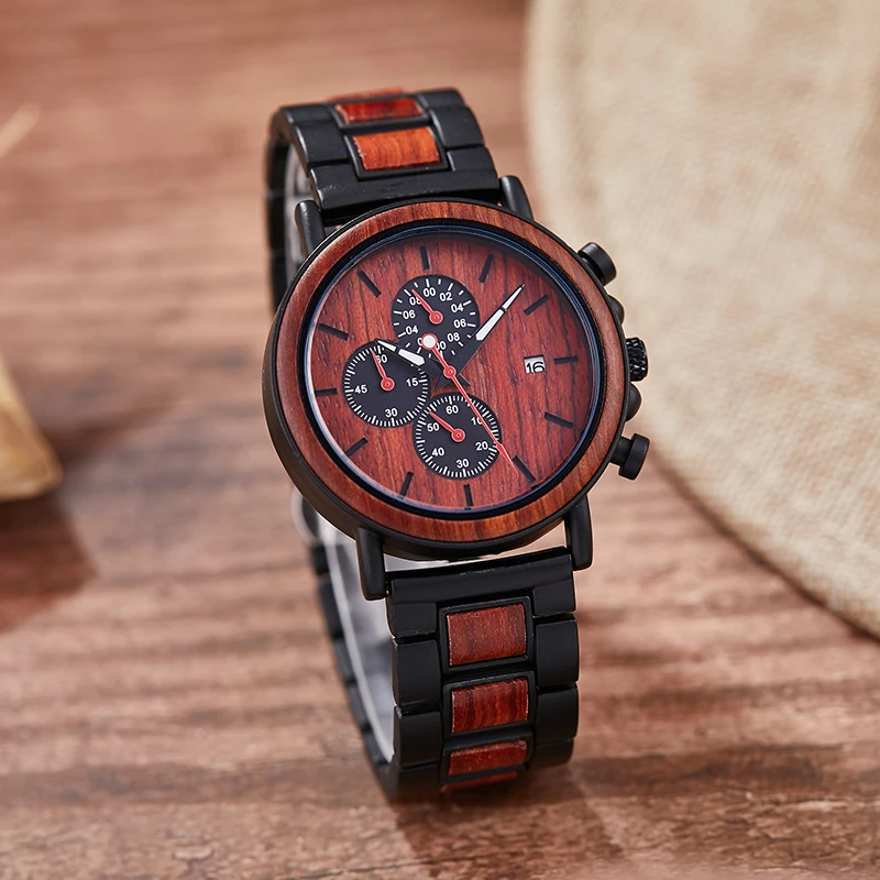 2023 Wood Men Watch Relogio Masculino Top Brand Luxury Stylish Chronograph Military Watches Timepieces in Wooden Gift