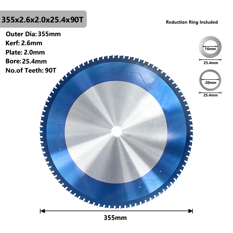 CMCP-Lame de Scie Circulaire pour Ministres l\'Aluminium, le Fer, l\'Acier, le Carbure, les Outils de Coupe du Métal, 355x25.4mm 90T