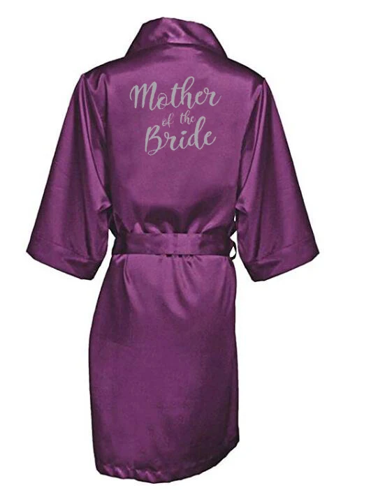 new purple robe silver writing mother of the groom robes wedding Short Bride kimono bridesmaid satin robe drop shipping