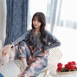 Silk Pjs For Women's Pajamas Sets Silk Pyjama Women Sleepwear Spring Homewear Satin Autumn Loungewear Suit Plus Size 5XL