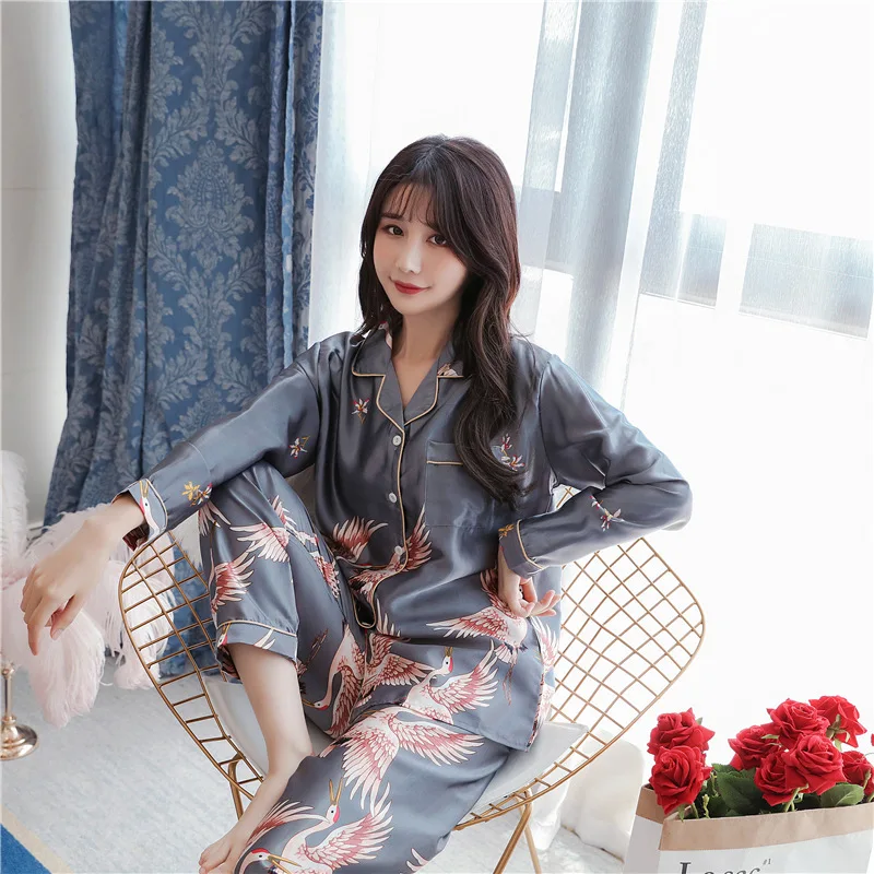 Silk Pjs For Women's Pajamas Sets Silk Pyjama Women Sleepwear Spring Homewear Satin Autumn Loungewear Suit Plus Size 5XL