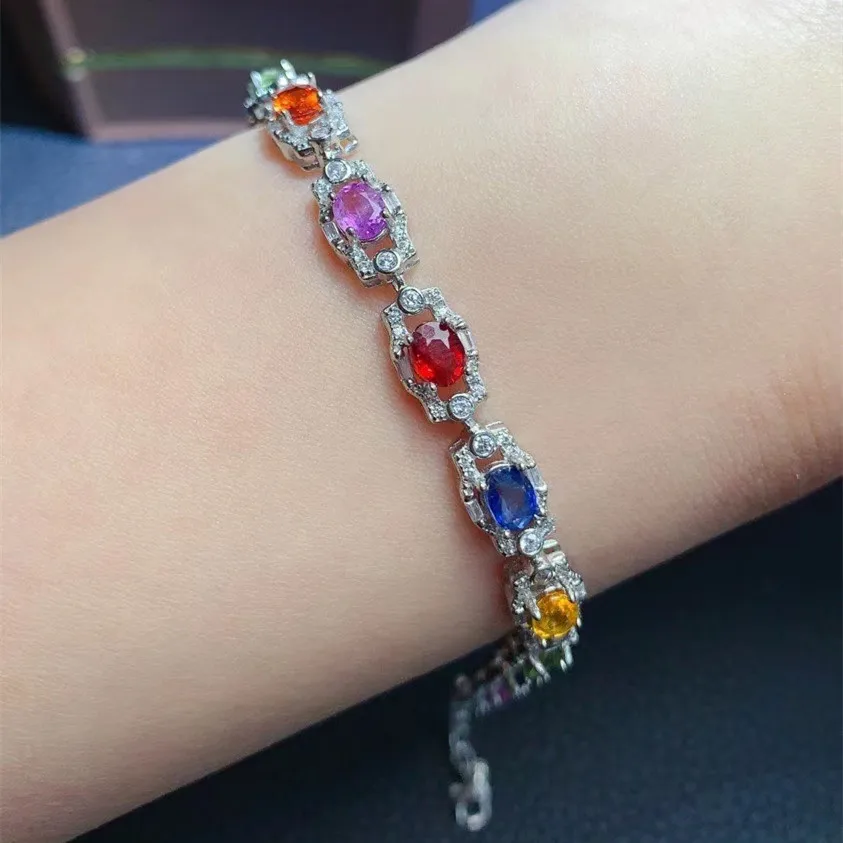 KJJEAXCMY Fine Jewelry 925 Sterling Silver Inlaid Natural Color Sapphire Women Noble Fresh Style Gem Hand Bracelet Gifts Party