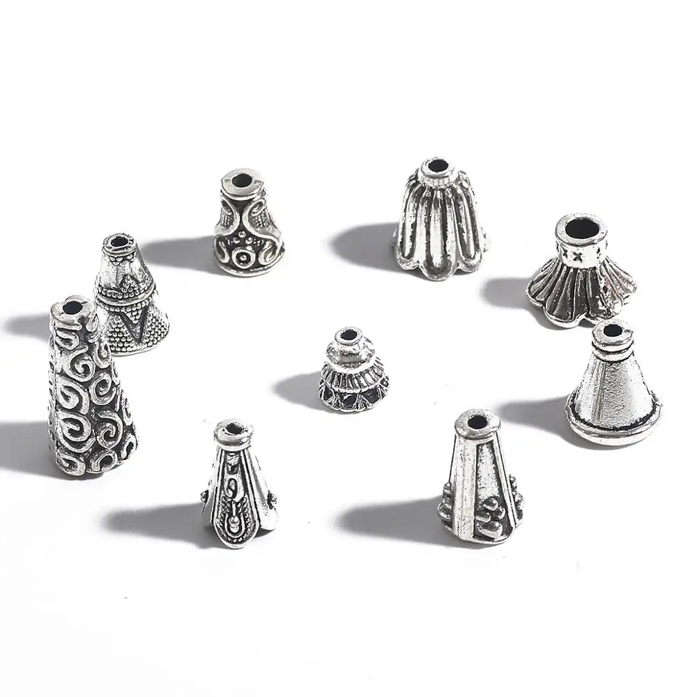 new 10pcs Conic Bead Cap 7-18MM Antique Silver Cord Tassel DIY Jewelry Making Bracelet Earring Necklace Accessories