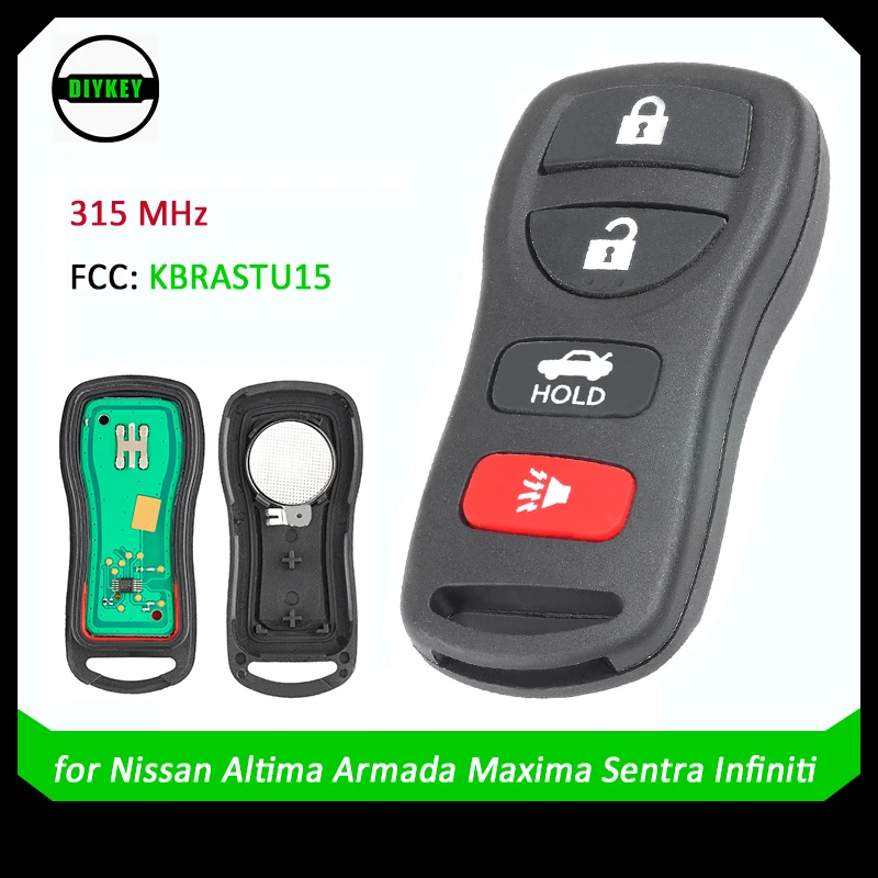 DIYKEY 4 Buttons 315MHZ Keyless Entry Remote Key Fob Clicker Fit For Nissan Altima Armada Maxima Sentra Infiniti KBRASTU15