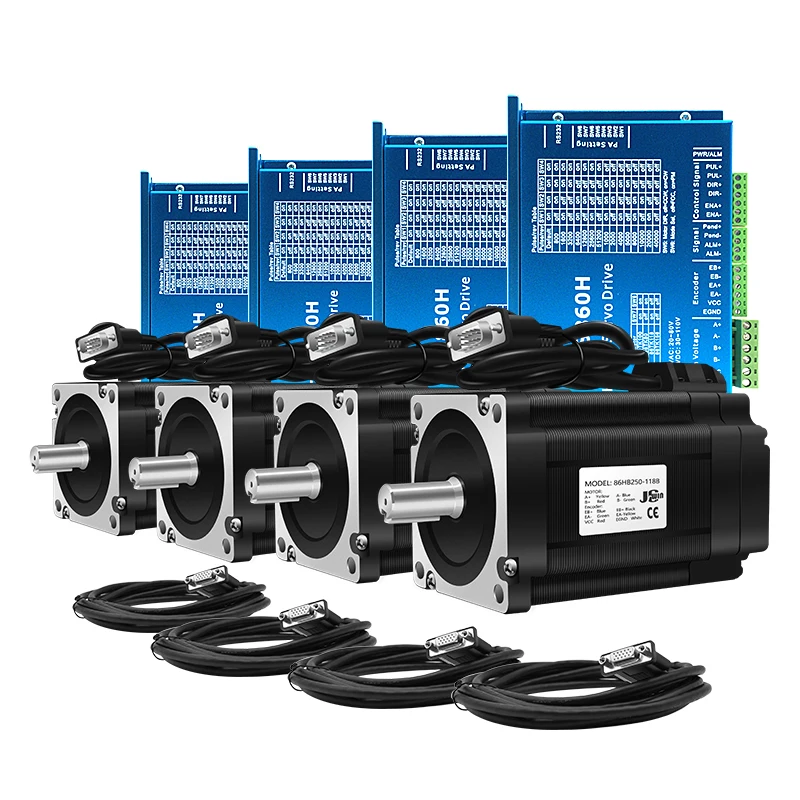 Nema34 Hybird Servo Motor Kit:4.5N 8.5N 12N 86 DC Closed Loop Motor + Servo Driver HBS860H + 3M Encoder Cable +Power Supply 400W
