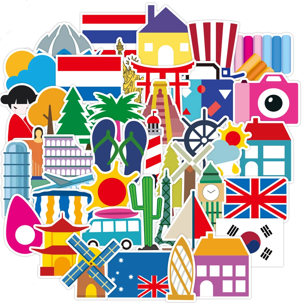 

10/30/50PCS Travel Around the World Stickers Laptop Guitar Luggage Skateboard Waterproof Graffiti Sticker Decal Kid Classic Toys