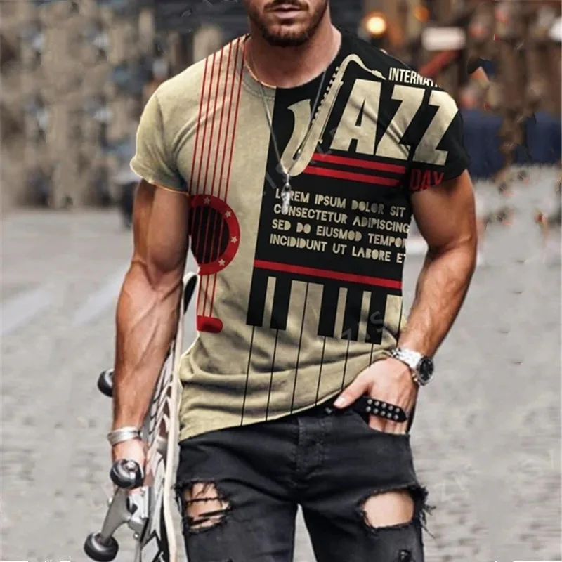 2022 Hot Sale Men T-Shirts Fashion Music Harajuku 3D Printed O Neck Ethnic Style T-Shirts Men\'s Oversized Short Sleeves Tshirt