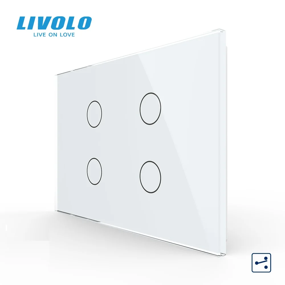 

Livolo US/AU Standard Touch Switch, VL-C904S-11, White Crystal Glass Panel,4-gang 2-way Touch Control Light Switch