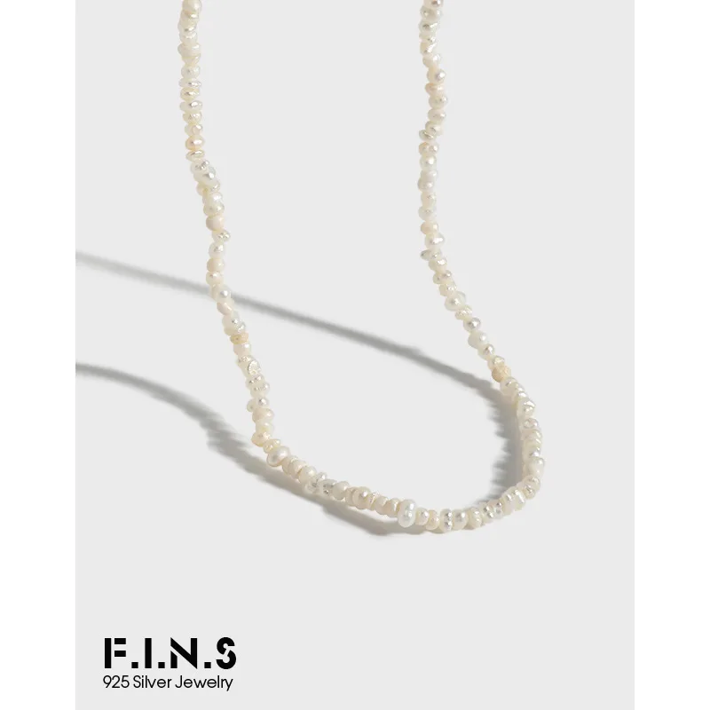 

F.I.N.S Korean Style 3mm Mini Irregular Baroque Freshwater Pearl Chain S925 Sterling Silver Necklace Stackable Fine Necklace