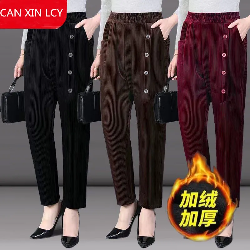 2022 New Corduroy Harem Pants Women Autumn Winter Thicken Trousers Loose Large Size Middle-aged Mother Casual Pants C