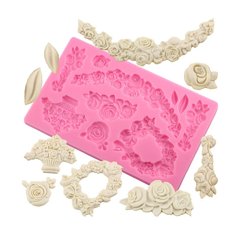 Rose Flower Cake Border Silicone Mold DIY Relief Wedding Cupcake Fondant Cake Decorating Tools Candy Chocolate Mould