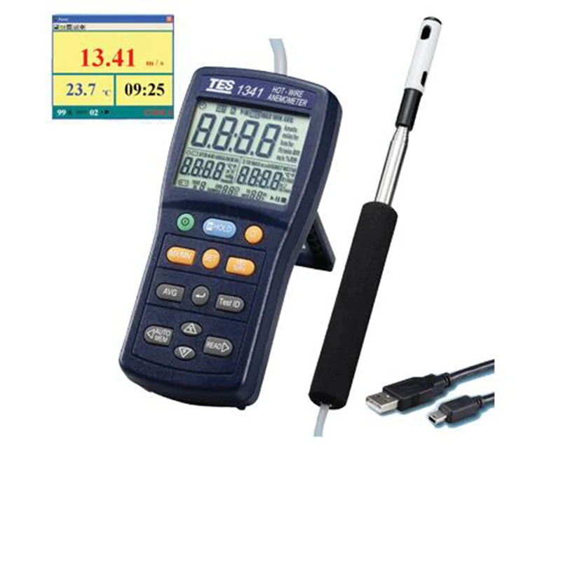 TES-1341 Hot Wire Anemometer Data Hold&Maixmum/Minimum/Average Function.Air Velocity Tester (USB Interface & Software)