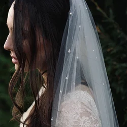 Elegant Long Ivory Wedding Veil with Metal Comb 2019 Pearls Soft Tulle One Layer Cathedral Bridal Veils Wedding Accessories