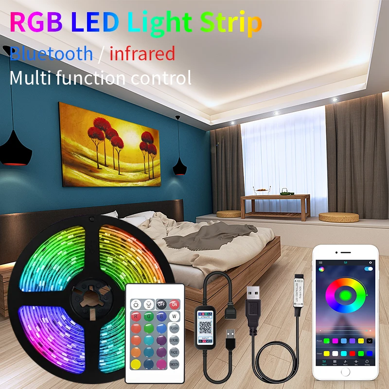 1M 2M 3M 5M USB Smart LED Strip 5050 RGB TV kitchen Background Lighting DC5V LED Light With Phone Bluetooth APP Controller