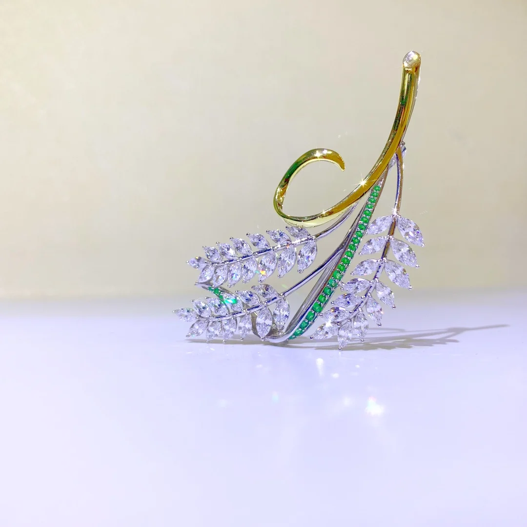 Pirmiana Symbol of a Good Harvest 40x67mm Wheat Ears Brooch S925 Silver Fashion Jewelry Party Gifts Suitable for Daily Wear