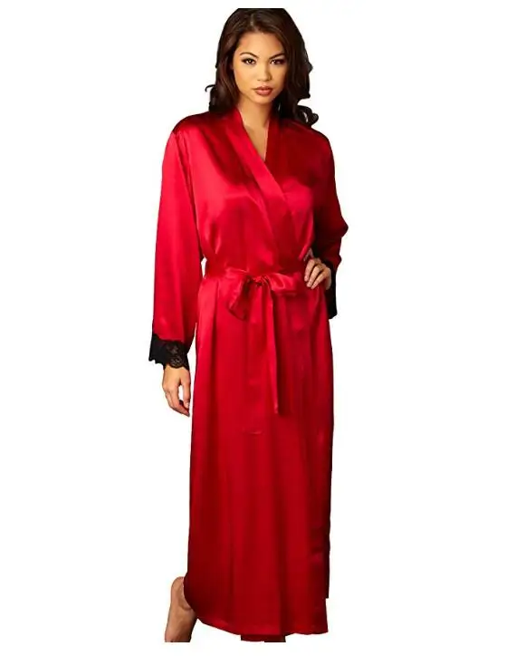 2019 New Sexy Lingerie Transparan Summer Sexy Women\'s Ladies Bride Robes Kimono Robe Satin Silk Lace Night Wear Gown Sleepwear