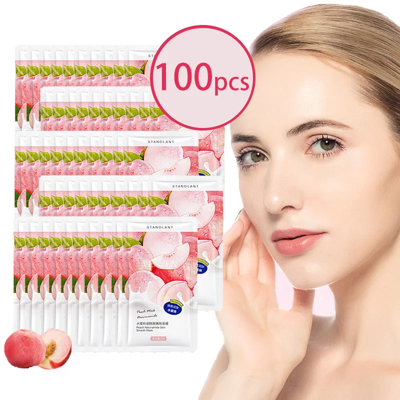 100pcs Peach Niacinamide Sleeping Mask Moisturizing Oil Controlling Improve Roughness Firming Brightening Shrink Pores Skin Care