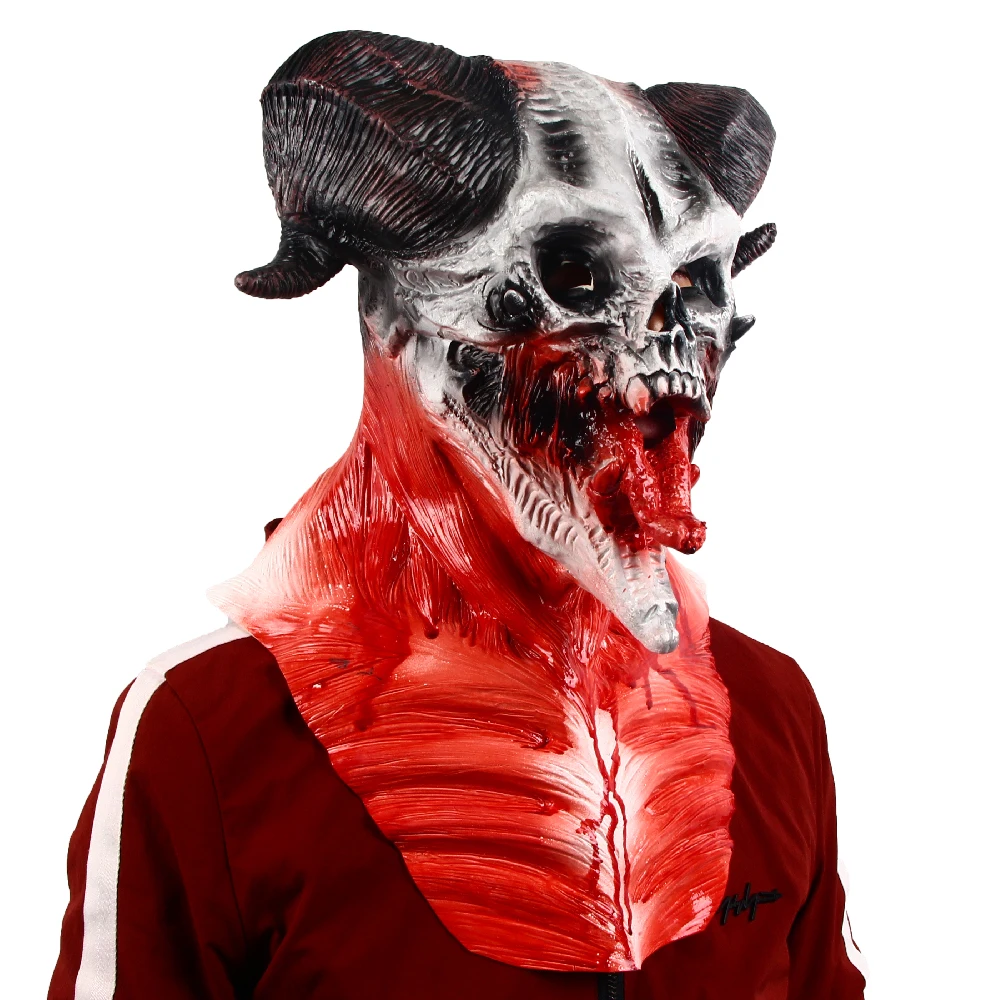 Halloween Latex Mask Demon Animal Goat Head Latex Mask Fanny Dress Party Costume Props Cosplay Headgear