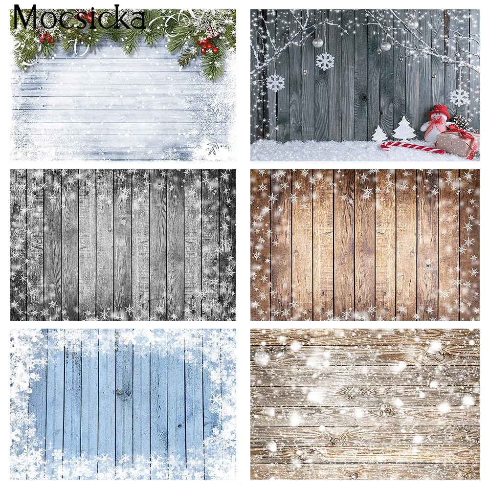 

Christmas Winter Wood Floor Backdrops for Photography Newborn Kids Portrait Background Board Texture Portrait Sonw Forest Props