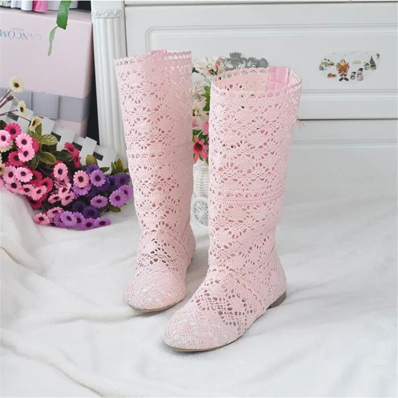 high quality 2024 Hollow Boots Shoes Breathable Knit Line Mesh boots Summer Women Boots Knee High Womens Shoes 35-41