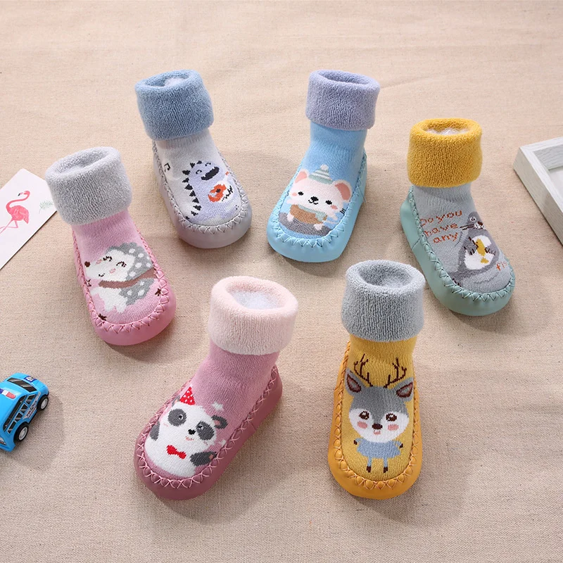 Lawadka Winter Newborn Baby Socks With Rubber Soles Infant Baby Girls Boys Shoes Cartoon Toddler Floor Anti Slip Soft Sole Sock