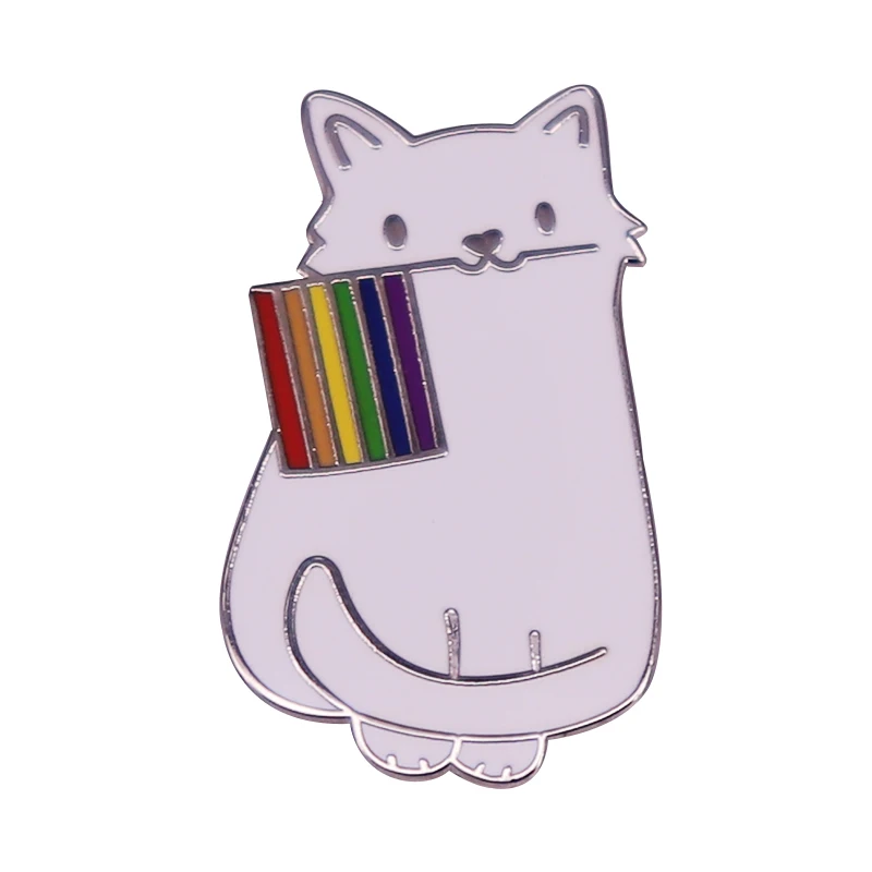 Cute Purride Cat Hard Enamel Pin LGBTQ LGBT Gay Pride Rainbow Flag badge Backpack Accessories