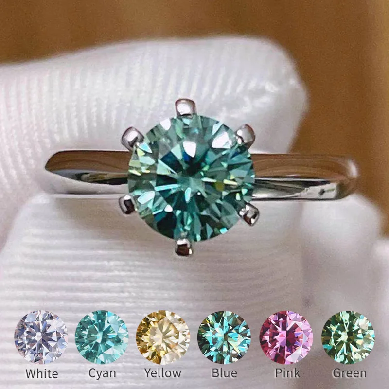 

Blue-green Color 1-2ct 100% Real Moissanite Ring Adjustable Gemstones Diamonds 925 Silver For Women Girlfriend Birthday Present