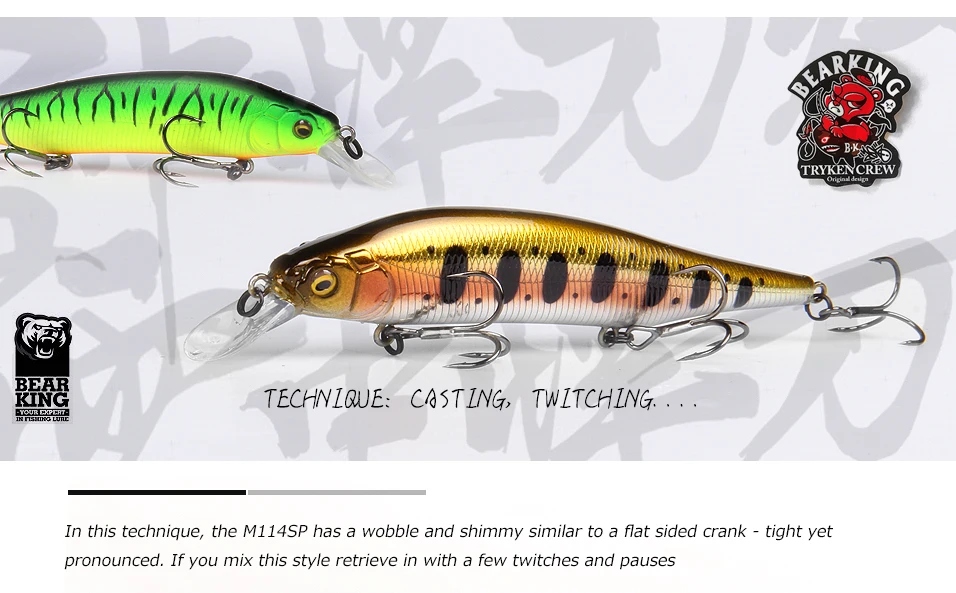 M114 BEARKING 115 mm 15 g Gewichtssystem Top Fishing Hard Lures Bait Minnow Crank Wobbler Qualität Tackle Haken – Detail 6