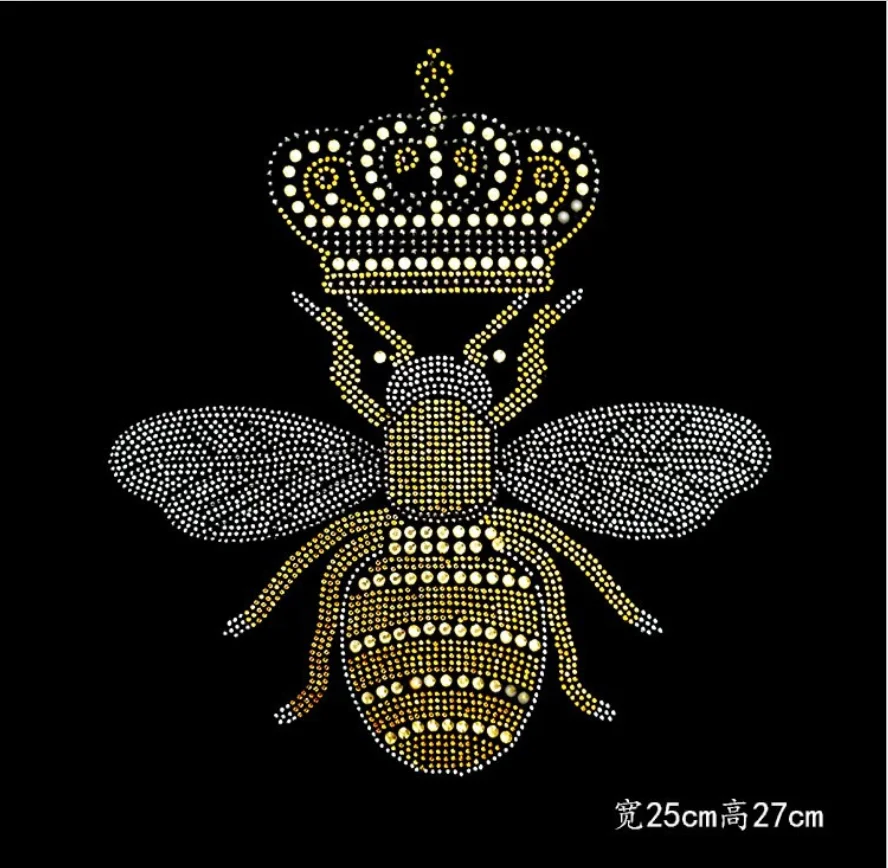 Bee Crown iron on applique patch iron on strass transfer for shirt bag hot fix stone sticker for shirt coat