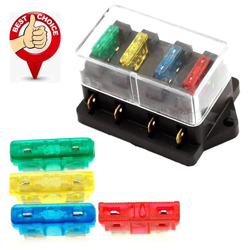 Car Fuse Box 4pcs+4 Way Car Fuse Holder Blade Car Truck Blade Fuse Box for Circuit Standard Standard ATO 2019 New 12V