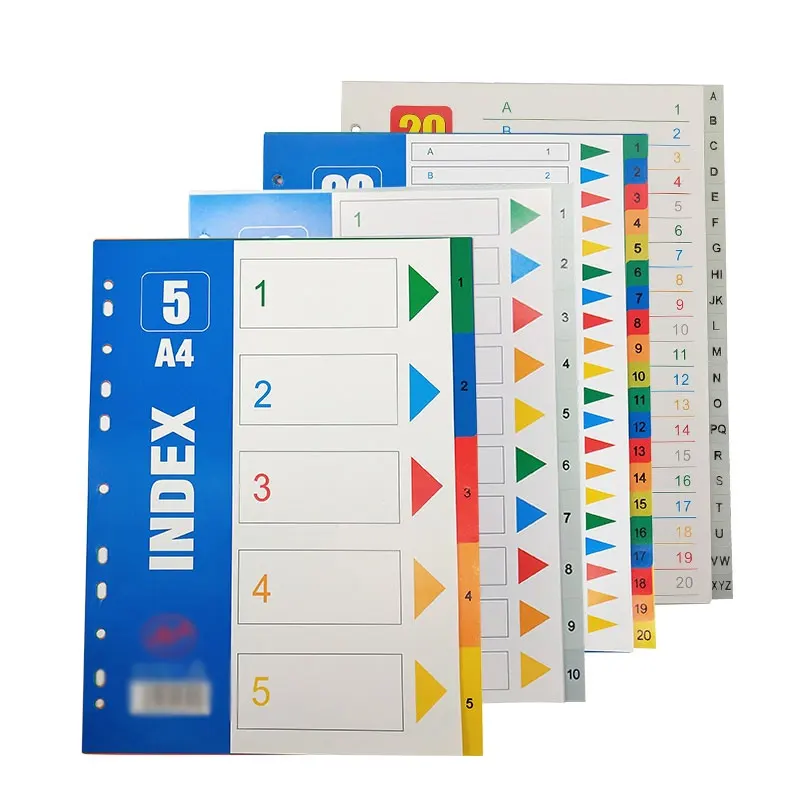A4 5/10/12/15/20/31Pages Colored PP Binder Numbers and Alphabet Index Divider 11Holes Archives Files Color Notebook Office Suppl